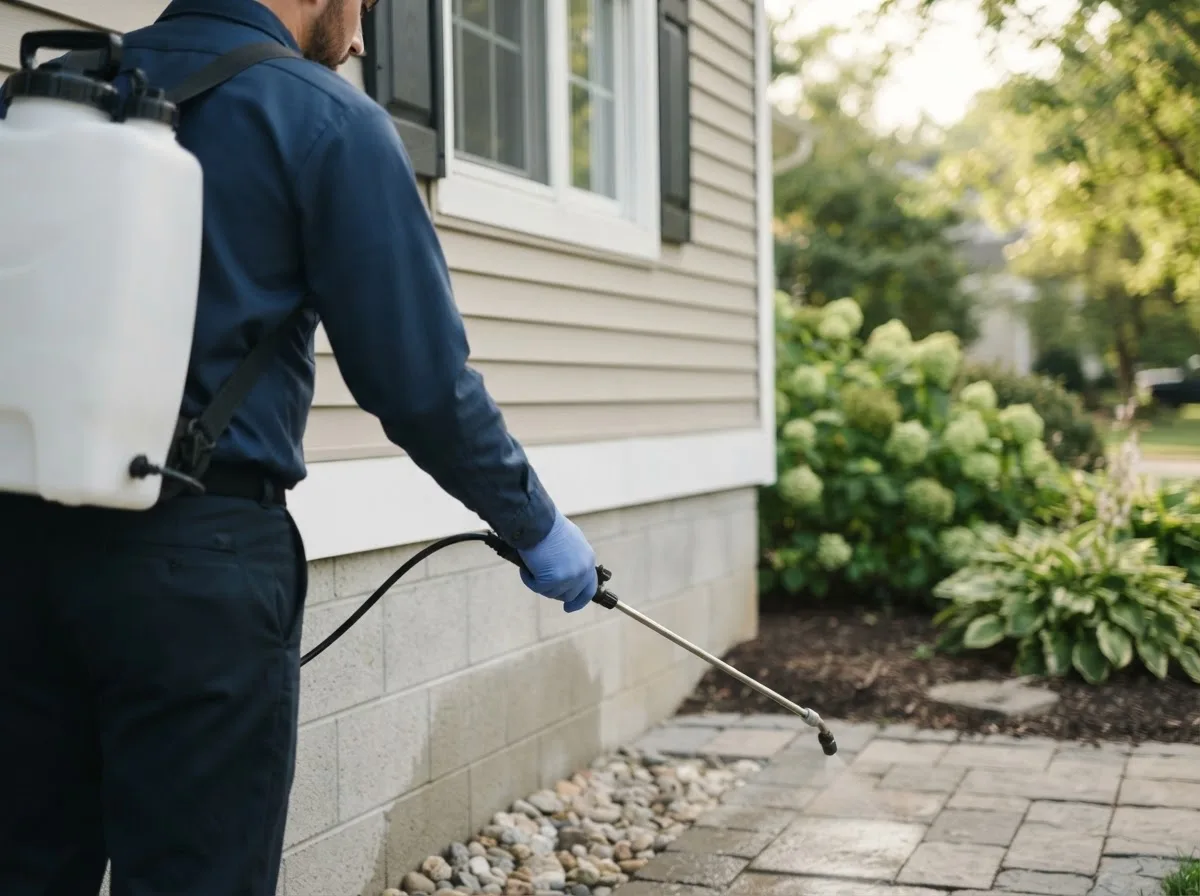 Pest control technician inspecting a home in Tuthill, SD